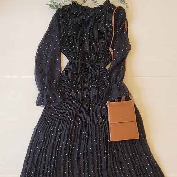 Spring chiffon pleated dot dress - Picture 2 of 11